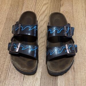 BIRKENSTOCK hand painted ocean wave Arizona sandals